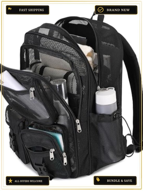 Heavy Duty See Through Mesh Backpack for School, Beach, Sports, Travel